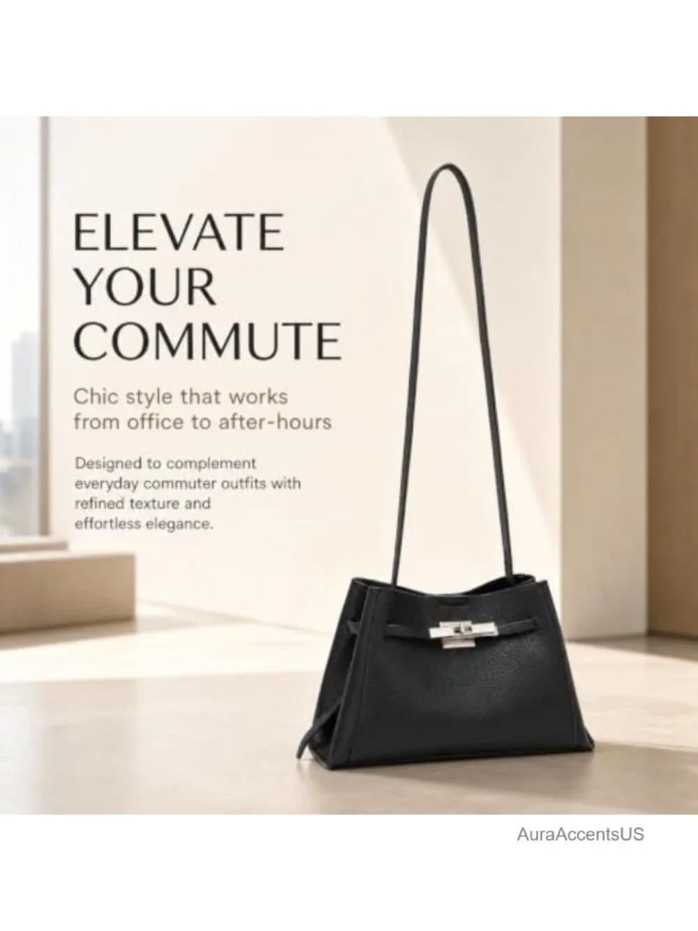 Women's Pebbled PU Leather Tote Bag Set with Lock and Pouch